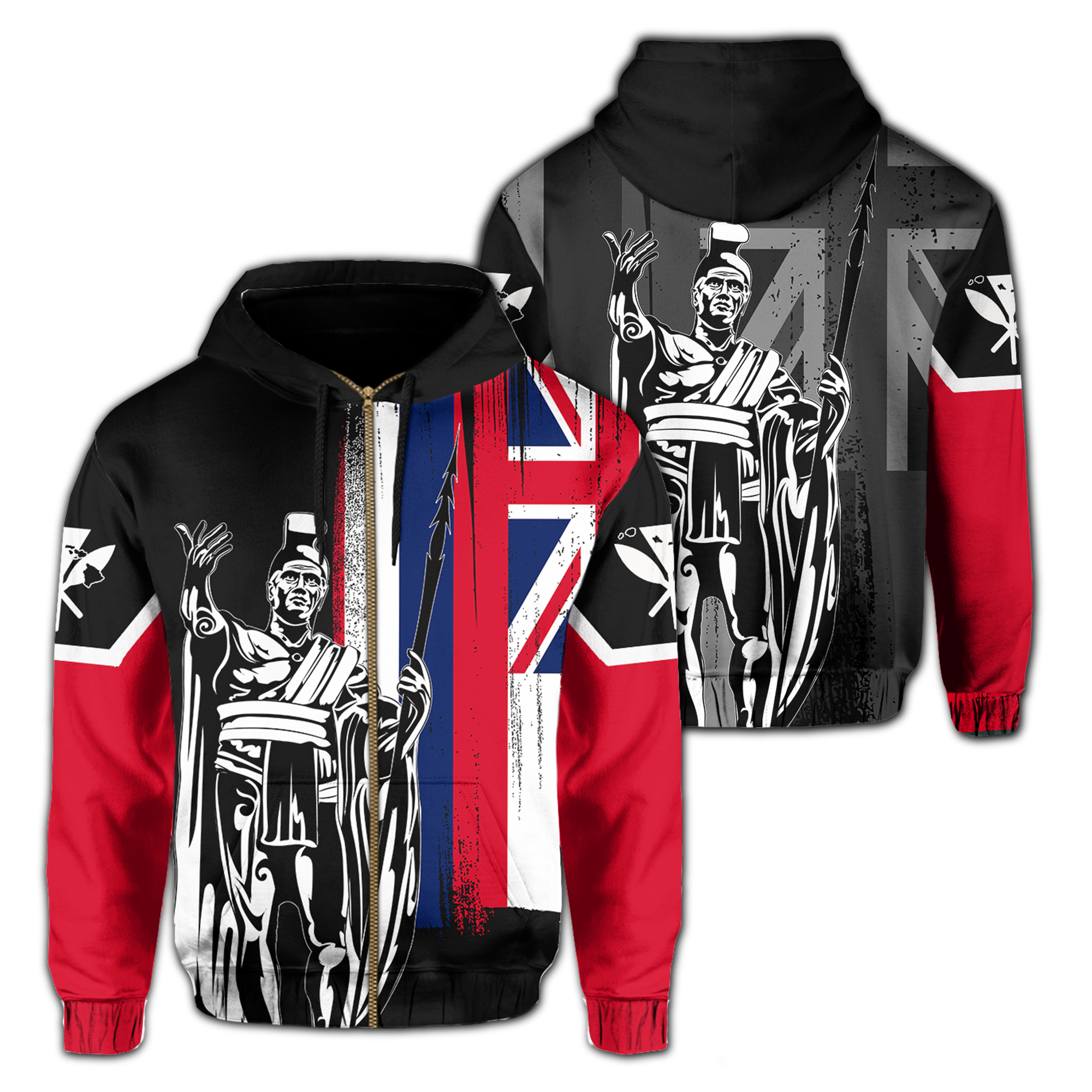 Hawaii King Flag (Zip up) Hoodie Unisex Red - Polynesian Pride