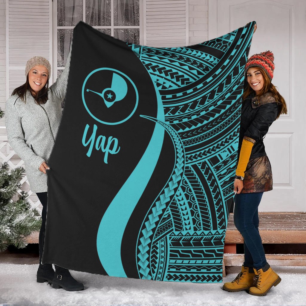 Yap Premium Blanket - Turquoise Polynesian Tentacle Tribal Pattern White - Polynesian Pride