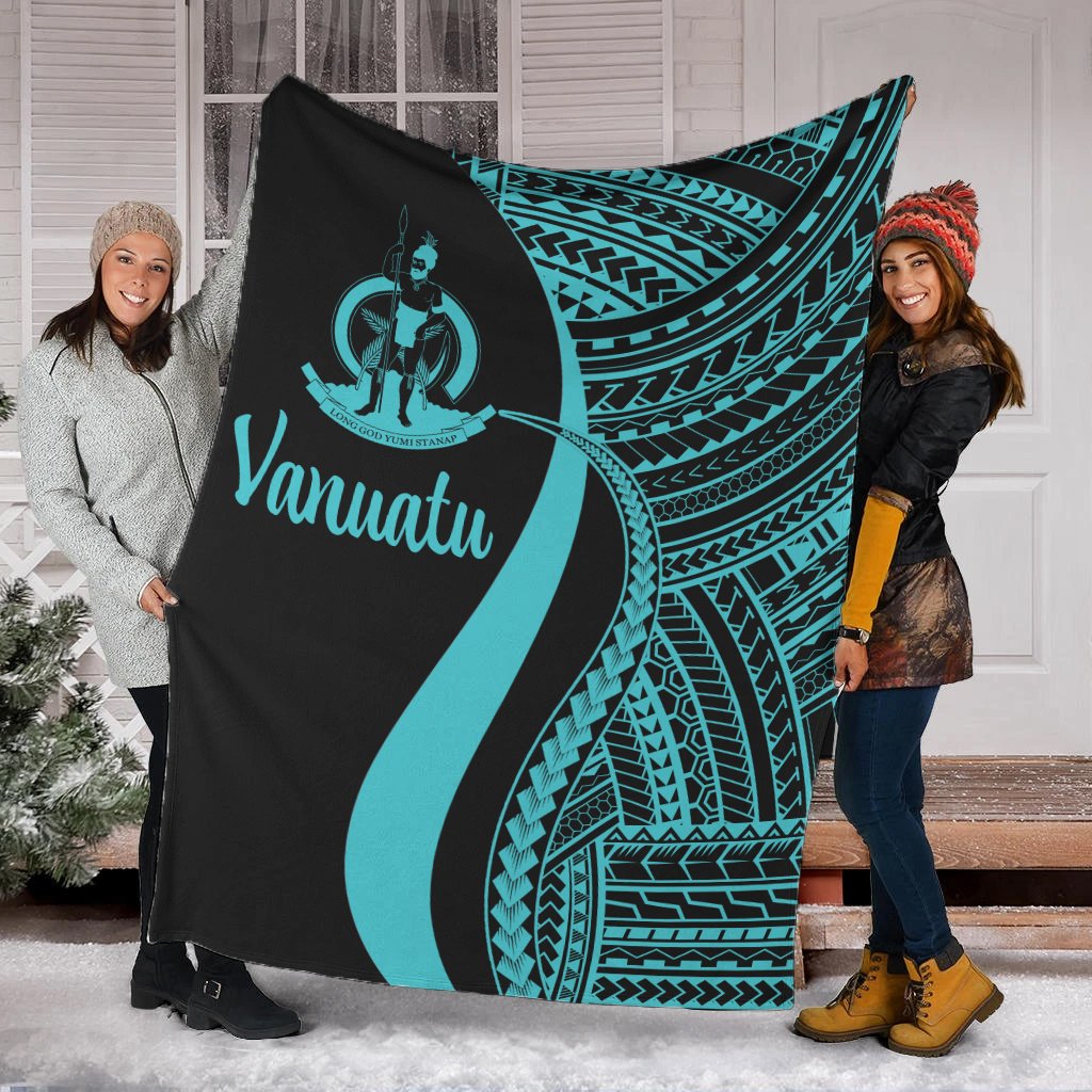 Vanuatu Premium Blanket - Turquoise Polynesian Tentacle Tribal Pattern White - Polynesian Pride