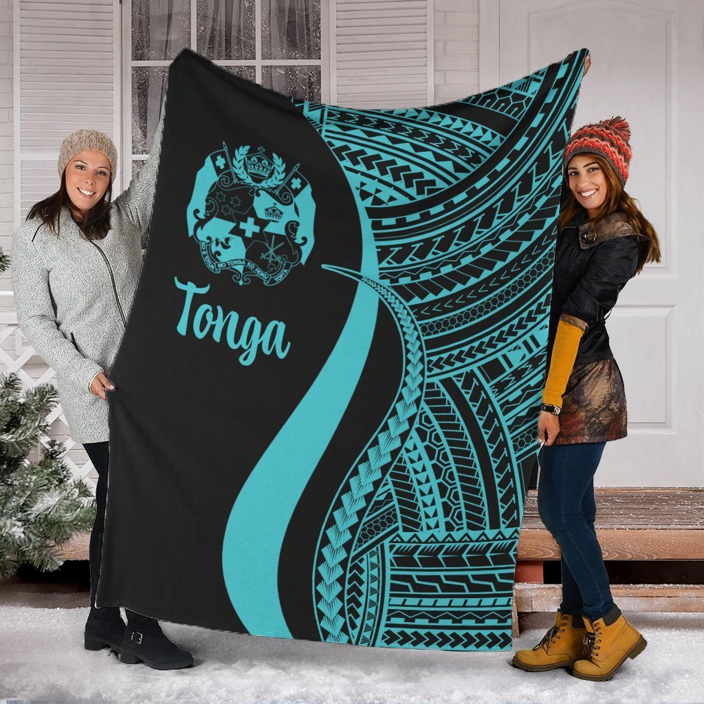 Tonga Premium Blanket - Turquoise Polynesian Tentacle Tribal Pattern White - Polynesian Pride