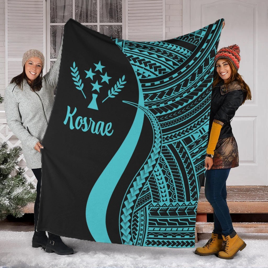 Kosrae Premium Blanket - Turquoise Polynesian Tentacle Tribal Pattern White - Polynesian Pride