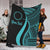 Cook Islands Custom Personalised Premium Blanket - Turquoise Polynesian Tentacle Tribal Pattern White - Polynesian Pride