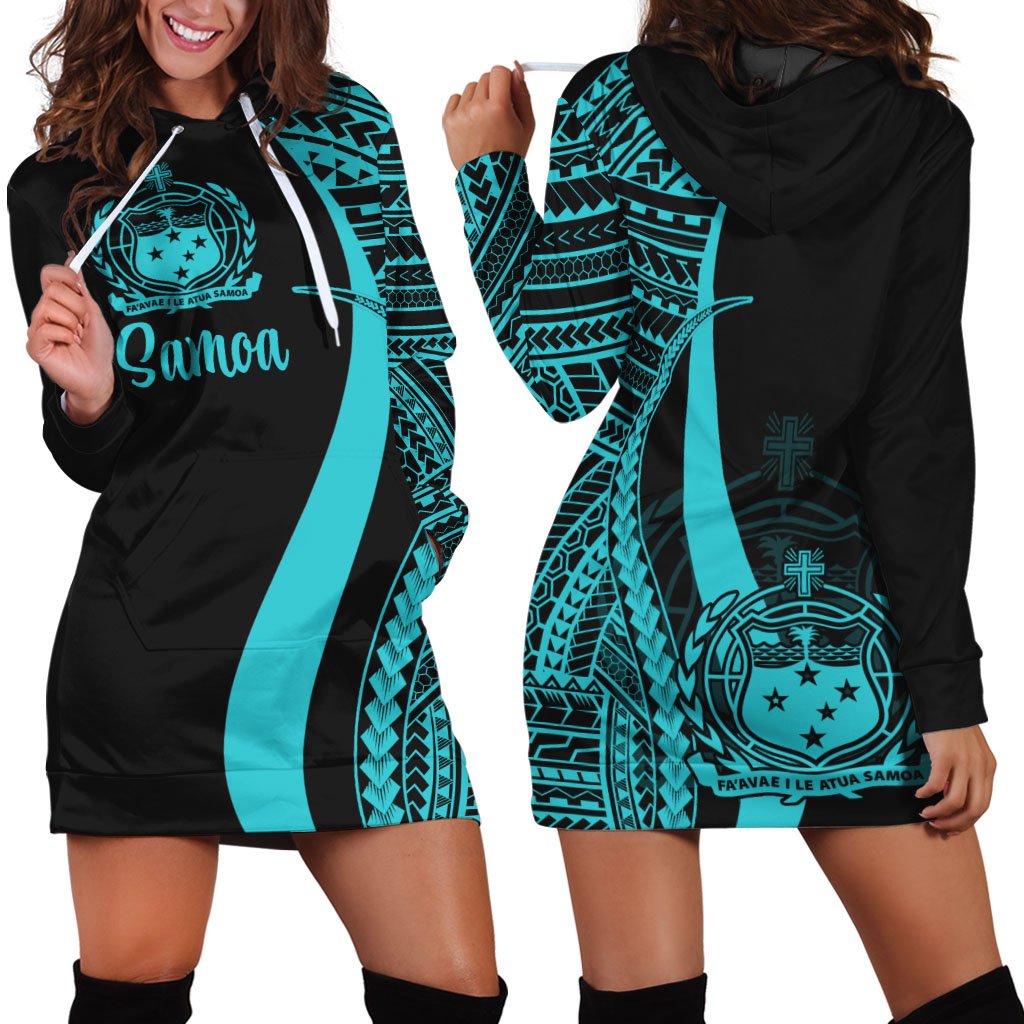 Samoa Women's Hoodie Dress - Turquoise Polynesian Tentacle Tribal Pattern Turquoise - Polynesian Pride