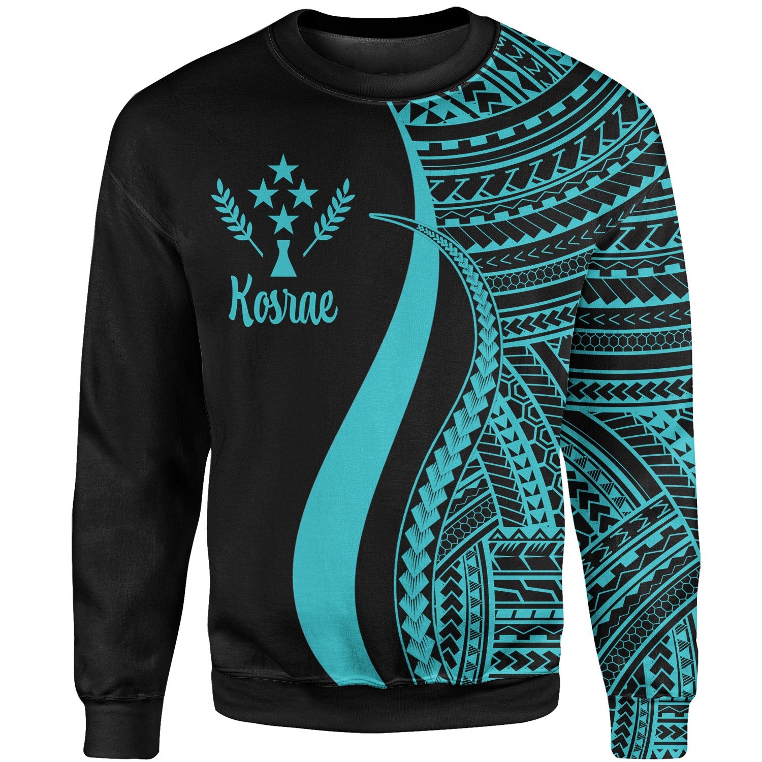 Kosrae Sweatshirt - Turquoise Polynesian Tentacle Tribal Pattern Unisex Turquoise - Polynesian Pride