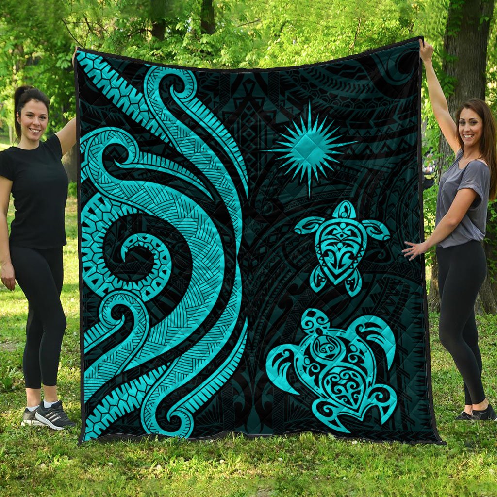 Marshall Islands Premium Quilt - Turquoise Tentacle Turtle Turquoise - Polynesian Pride