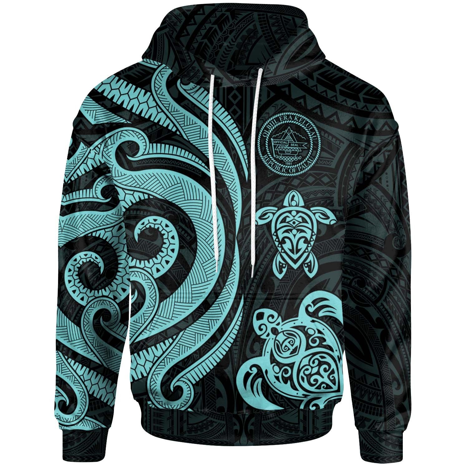 Palau Hoodie Turquoise Tentacle Turtle Unisex Turquoise - Polynesian Pride