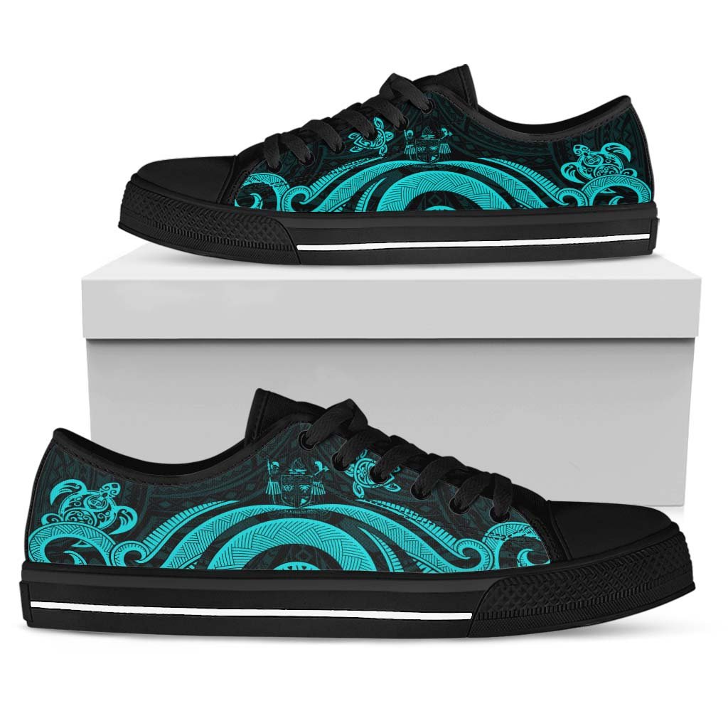 Fiji Low Top Canvas Shoes - Turquoise Tentacle Turtle Crest - Polynesian Pride