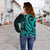 Tuvalu Women's Off Shoulder Sweater - Turquoise Tentacle Turtle - Polynesian Pride