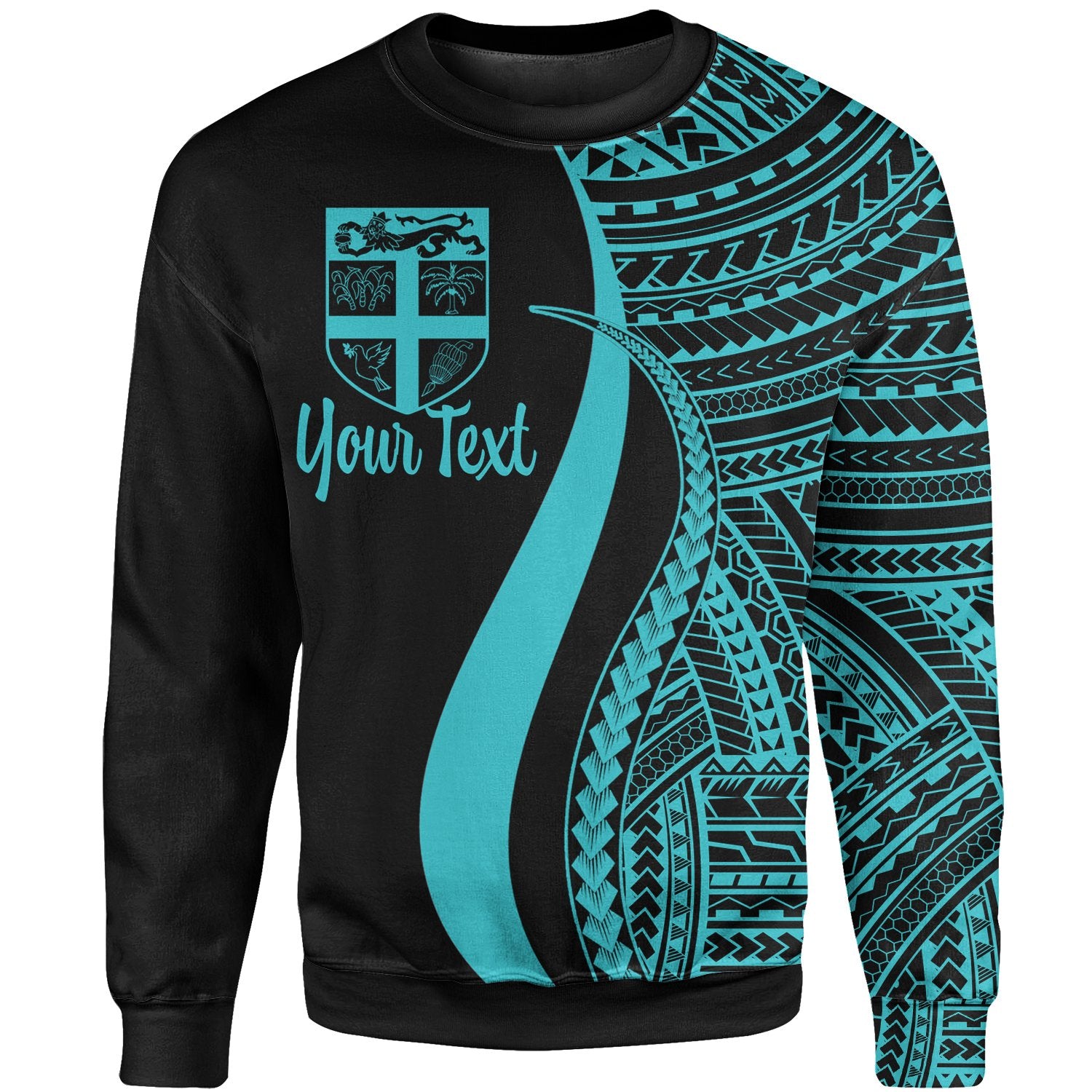 Fiji Custom Personalised Sweatshirt - Turquoise Polynesian Tentacle Tribal Pattern Unisex Turquoise - Polynesian Pride