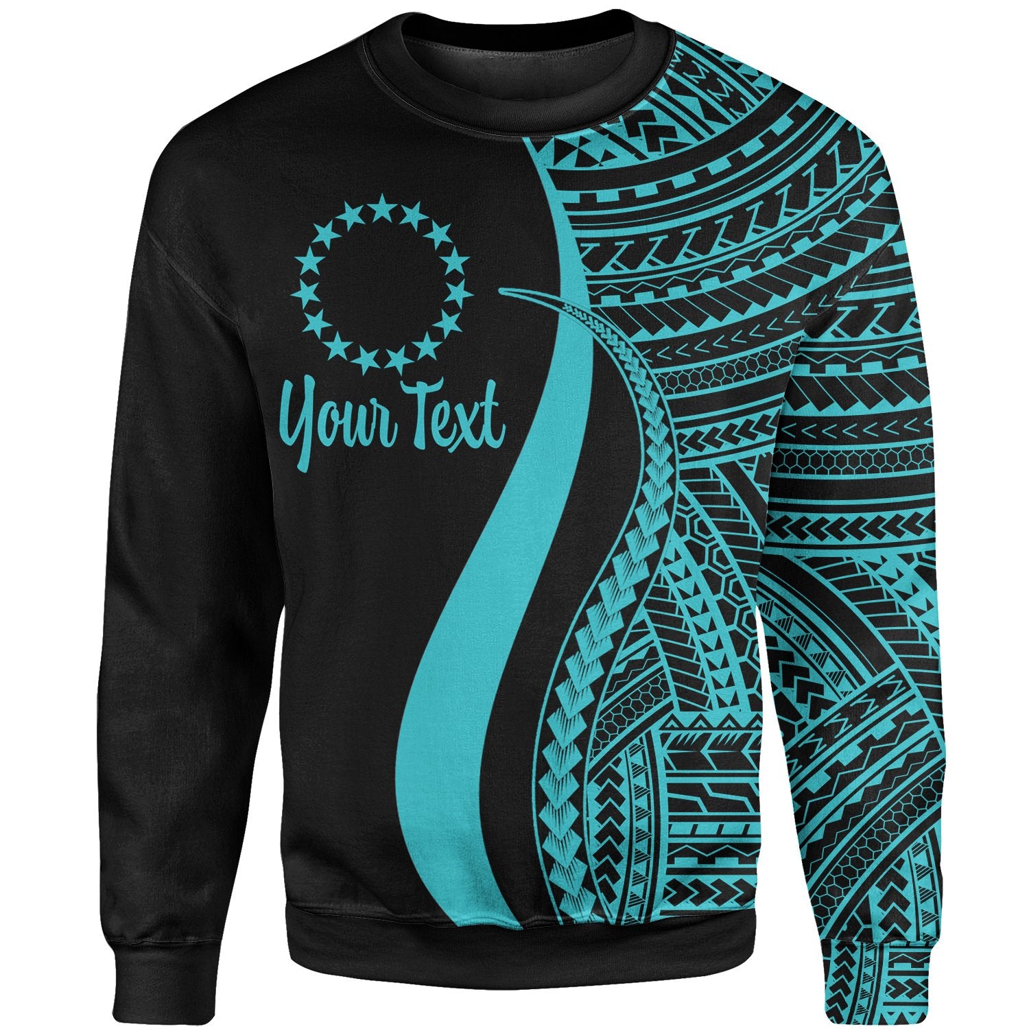 Cook Islands Custom Personalised Sweatshirt - Turquoise Polynesian Tentacle Tribal Pattern Unisex Turquoise - Polynesian Pride