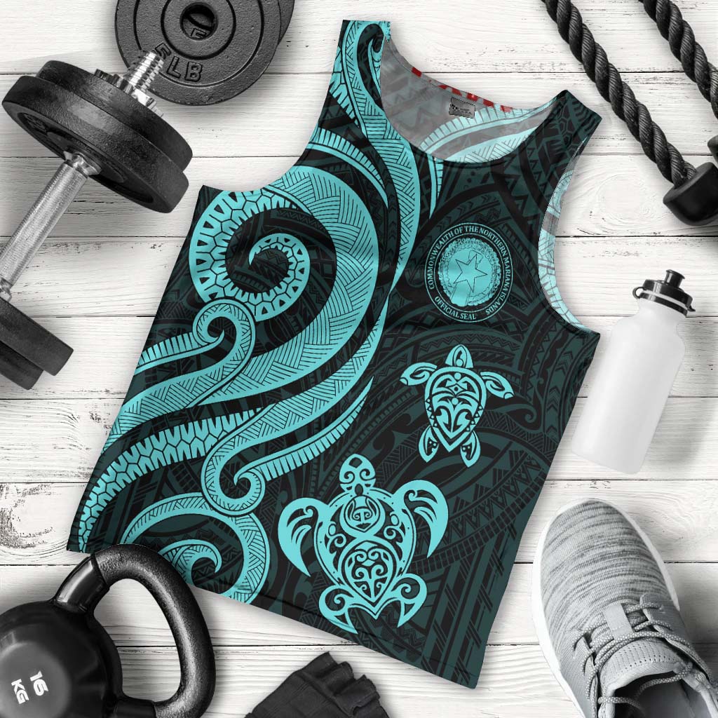 Northern Mariana Islands Men's Tank Top - Turquoise Tentacle Turtle Turquoise - Polynesian Pride