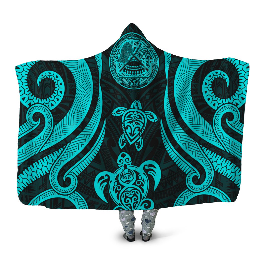 American Samoa Hooded Blanket - Turquoise Tentacle Turtle Hooded Blanket Turquoise - Polynesian Pride