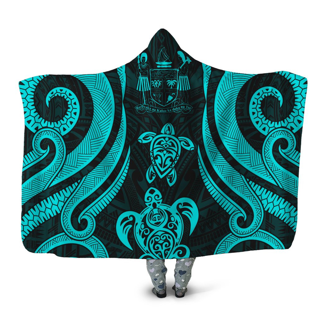 Fiji Hooded Blanket - Turquoise Tentacle Turtle Crest Hooded Blanket Turquoise - Polynesian Pride