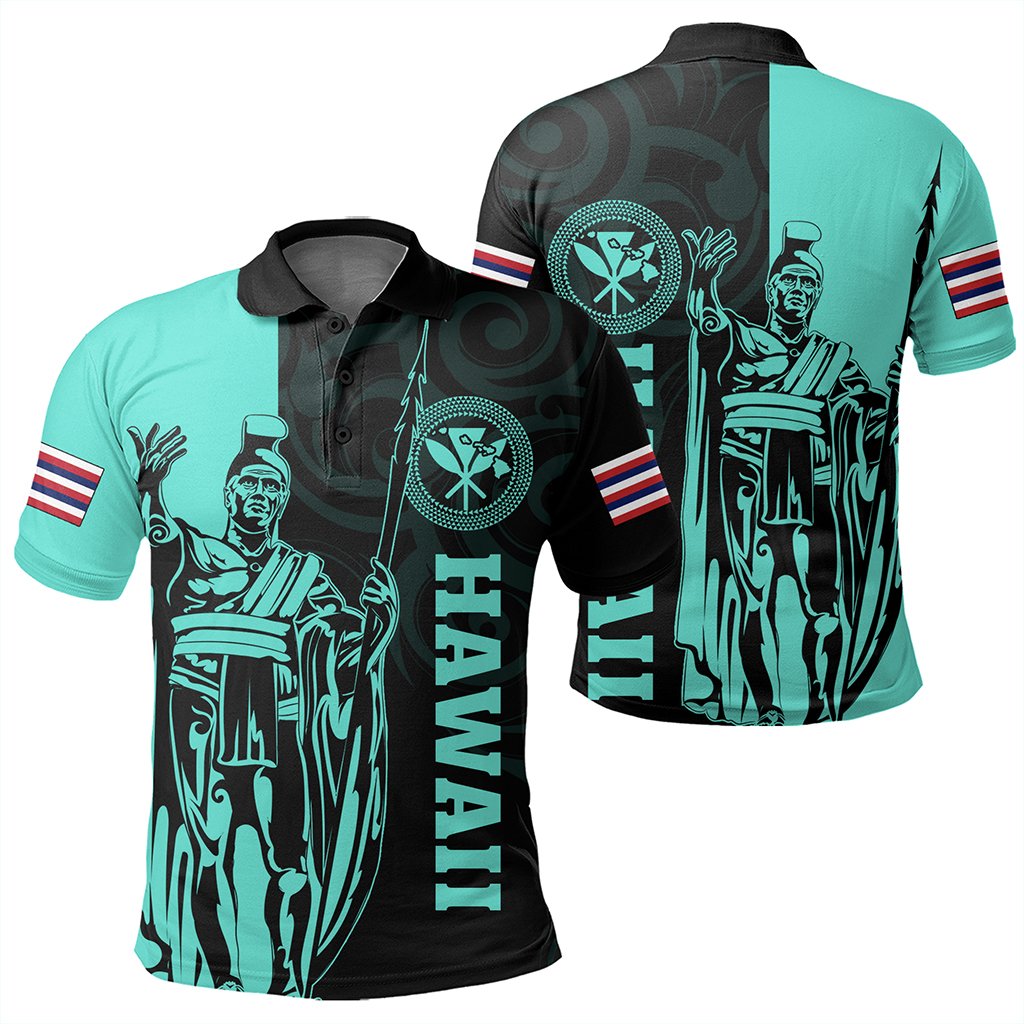 Hawaii King Polynesian Polo Shirt Lawla Style Turquoise Unisex Turquoise - Polynesian Pride