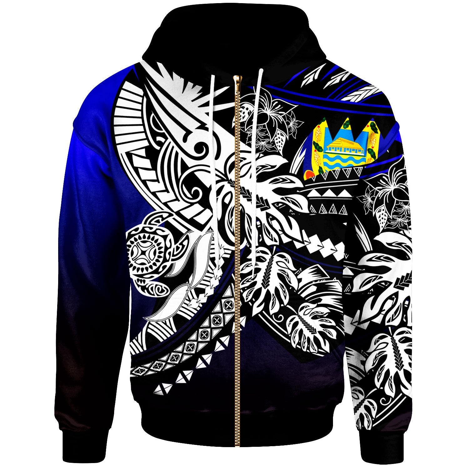 Tuvalu Zip Hoodie Tribal Jungle Pattern Blue Color Unisex Blue - Polynesian Pride