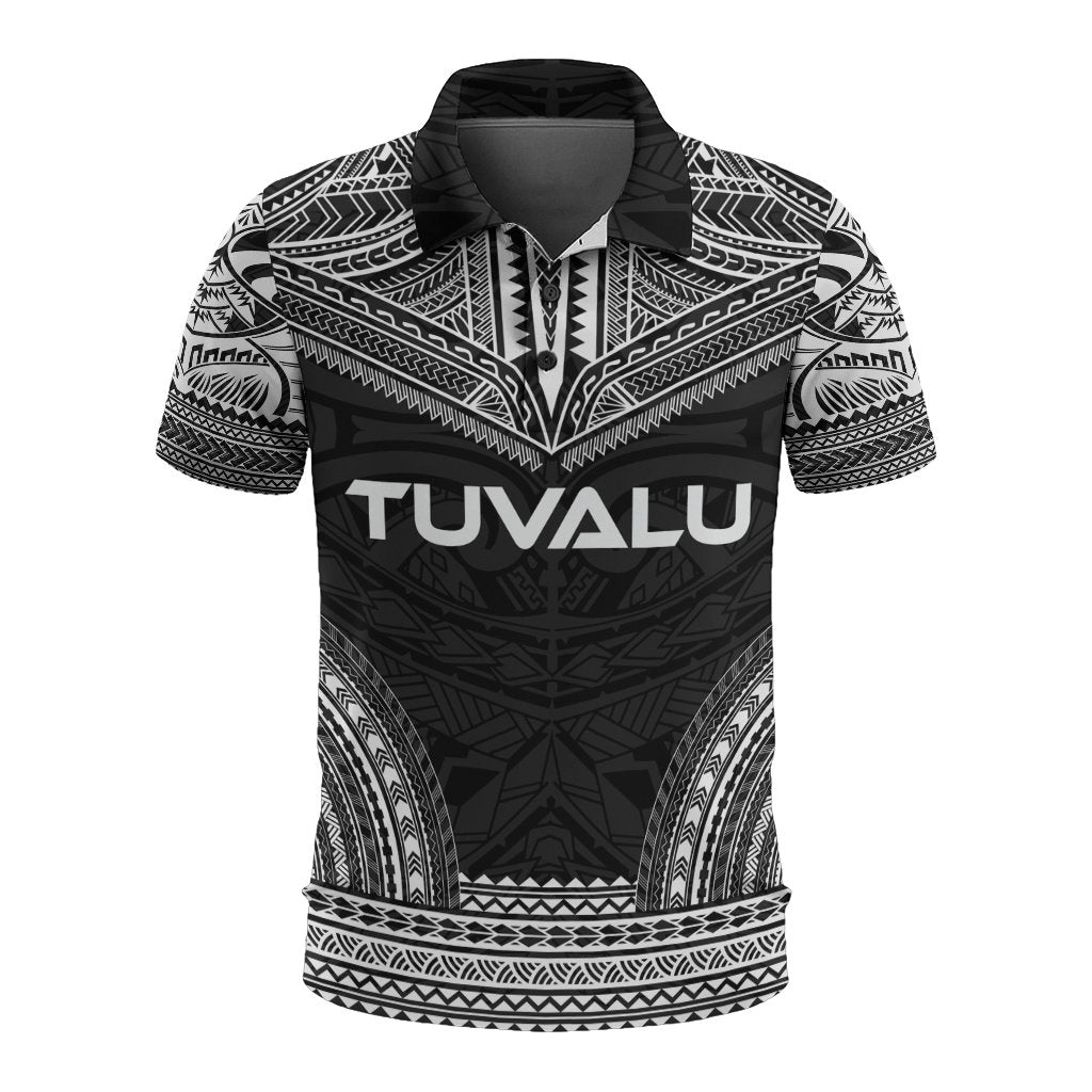 Tuvalu Polo Shirt Tuvalu Coat Of Arms Polynesian Chief Tattoo Black Version Unisex Black - Polynesian Pride