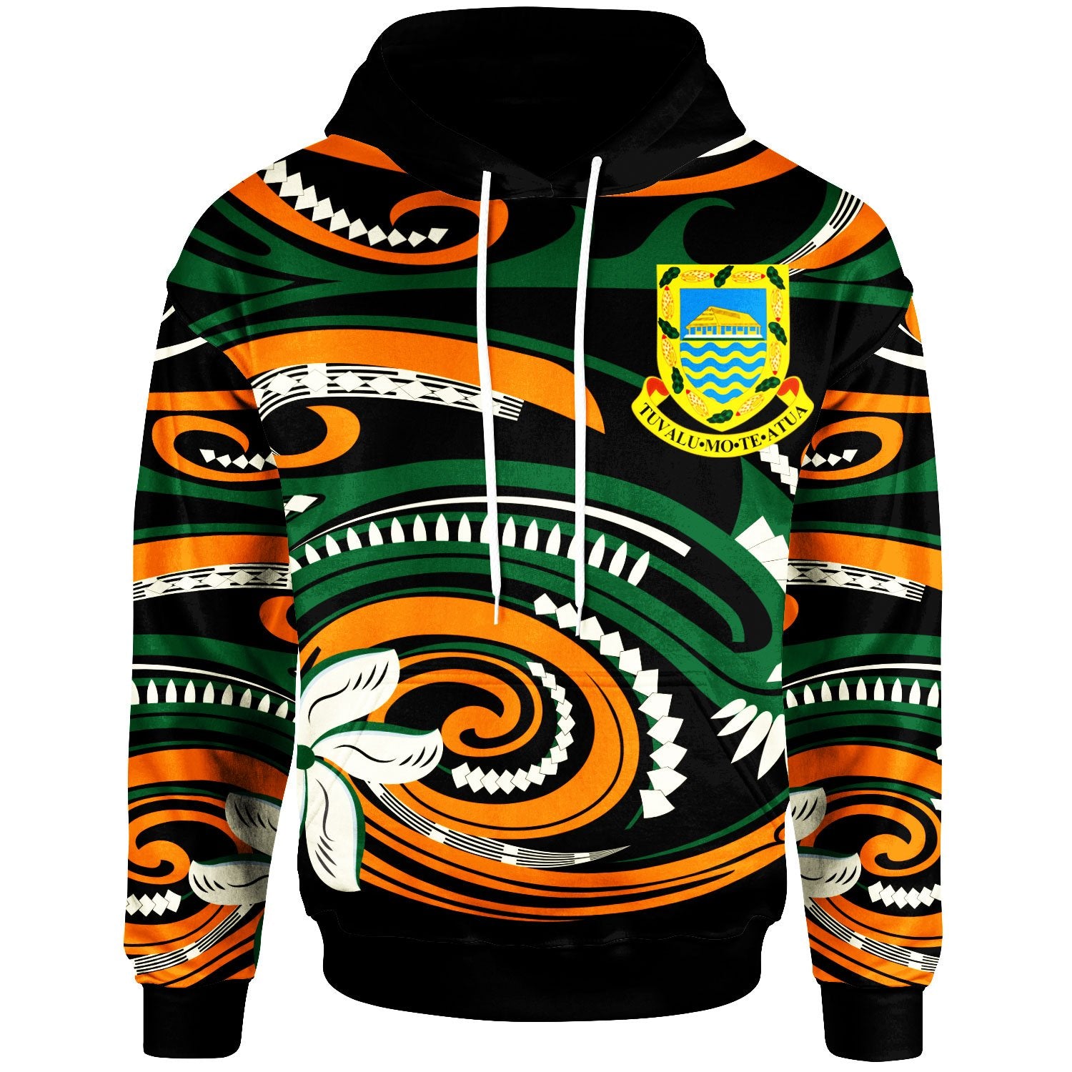 Tuvalu Hoodie Vortex Style Unisex Green Orange - Polynesian Pride