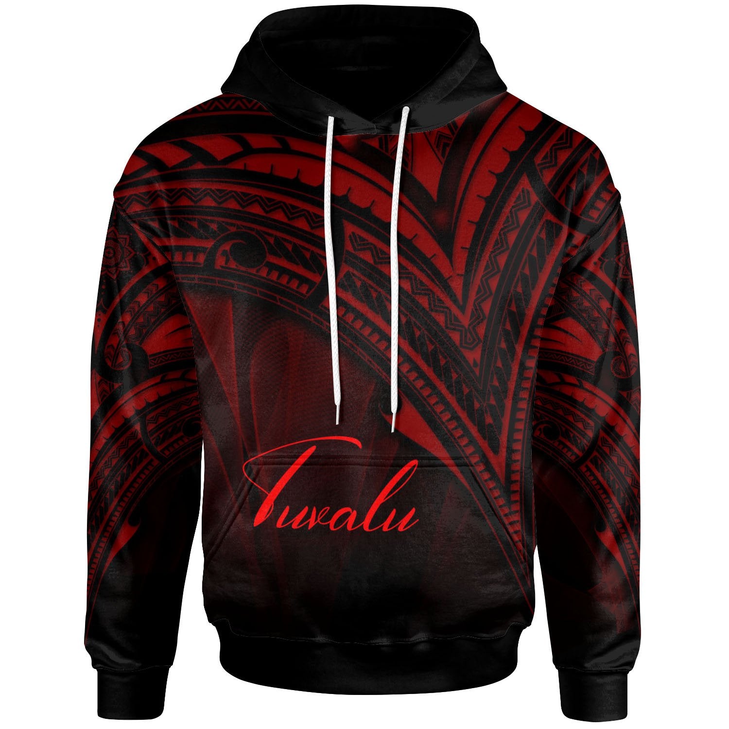 Tuvalu Hoodie Red Color Cross Style Unisex Black - Polynesian Pride