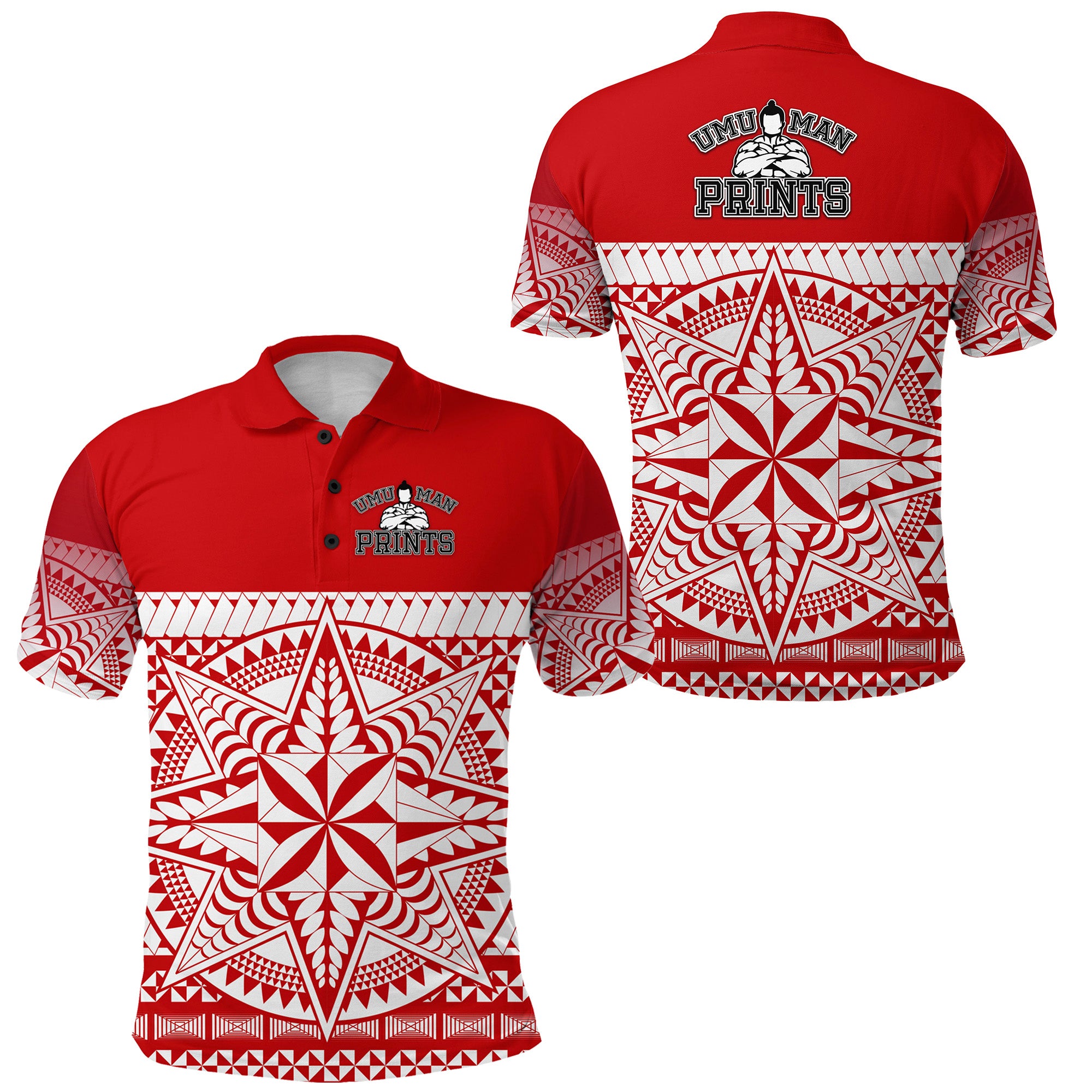 Tonga Umuman Prints Polo Shirt Special Version Red LT8 - Polynesian Pride