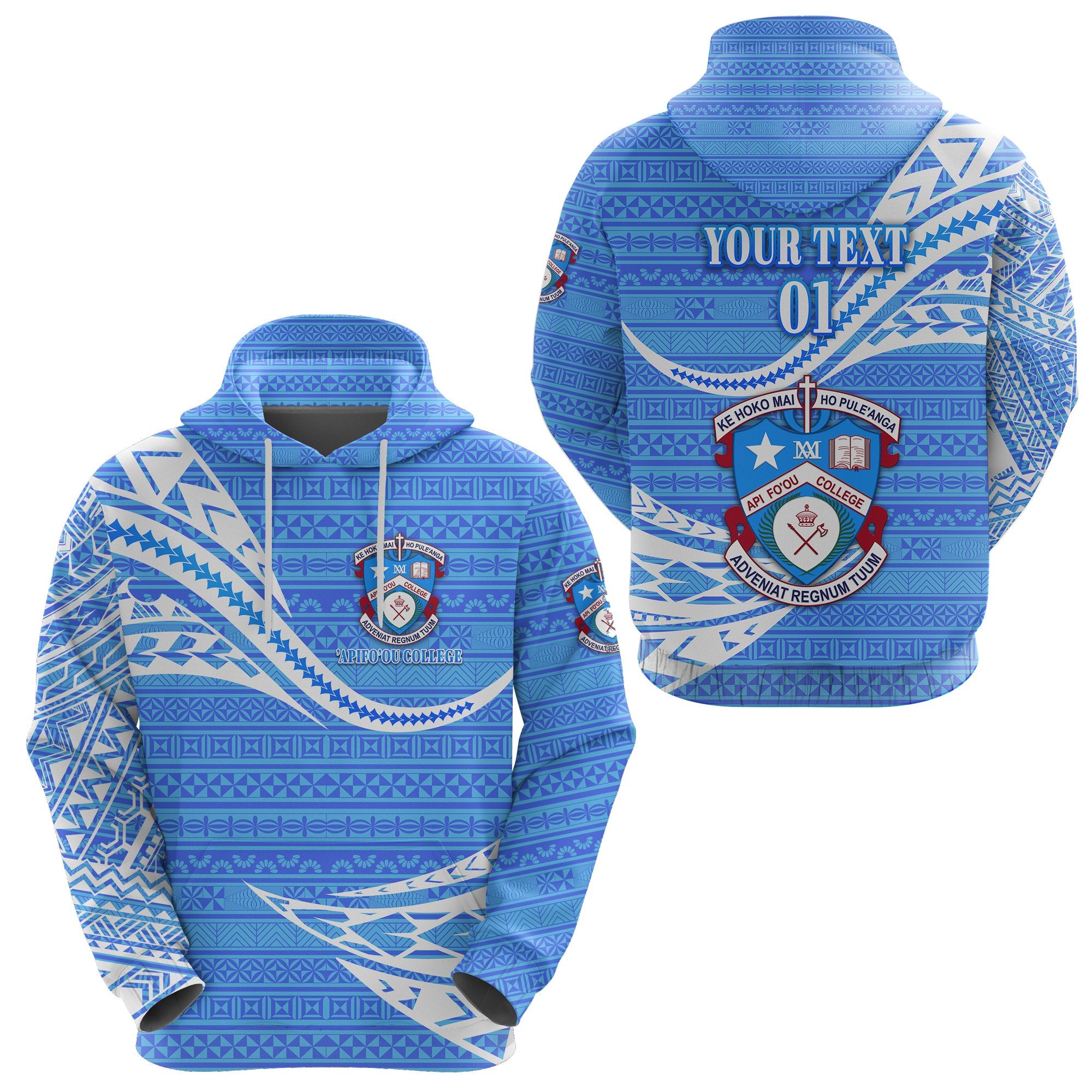 Custom Apifoou College Tonga Hoodie Unique Version Blue, Custom Text and Number Unisex Blue - Polynesian Pride