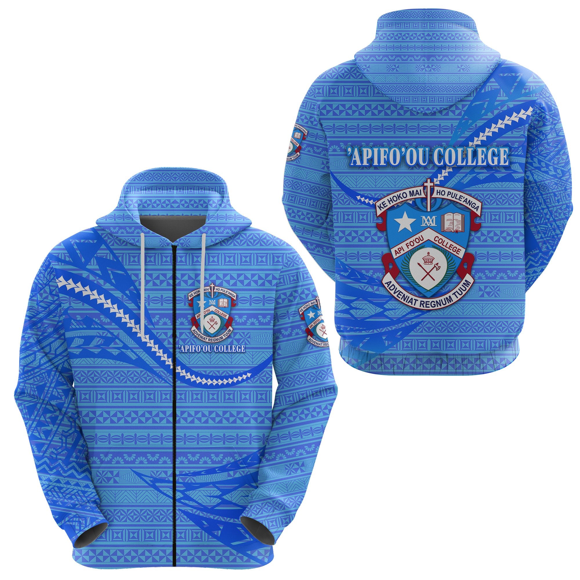 Apifoou College Tonga Zip Hoodie Unique Version Full Blue Unisex Blue - Polynesian Pride