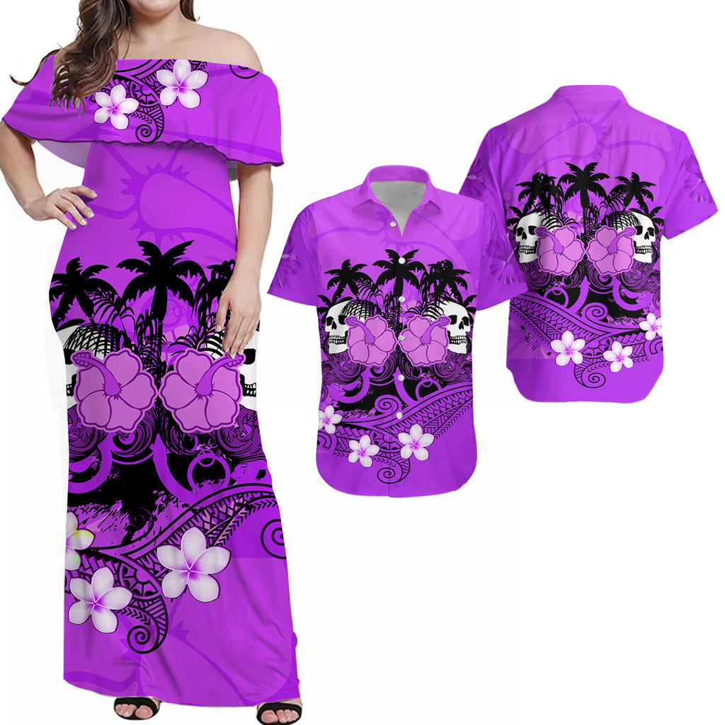 Hawaii Skull Matching Dress and Hawaiian Shirt Mysterious Polynesia and Purple Flowers LT13 Purple - Polynesian Pride