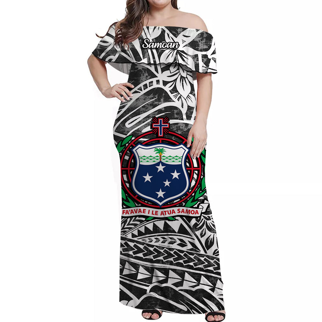 Samoa Off Shoulder Long Dress Hibiscus and Turtles Gray LT13 Women Gray - Polynesian Pride