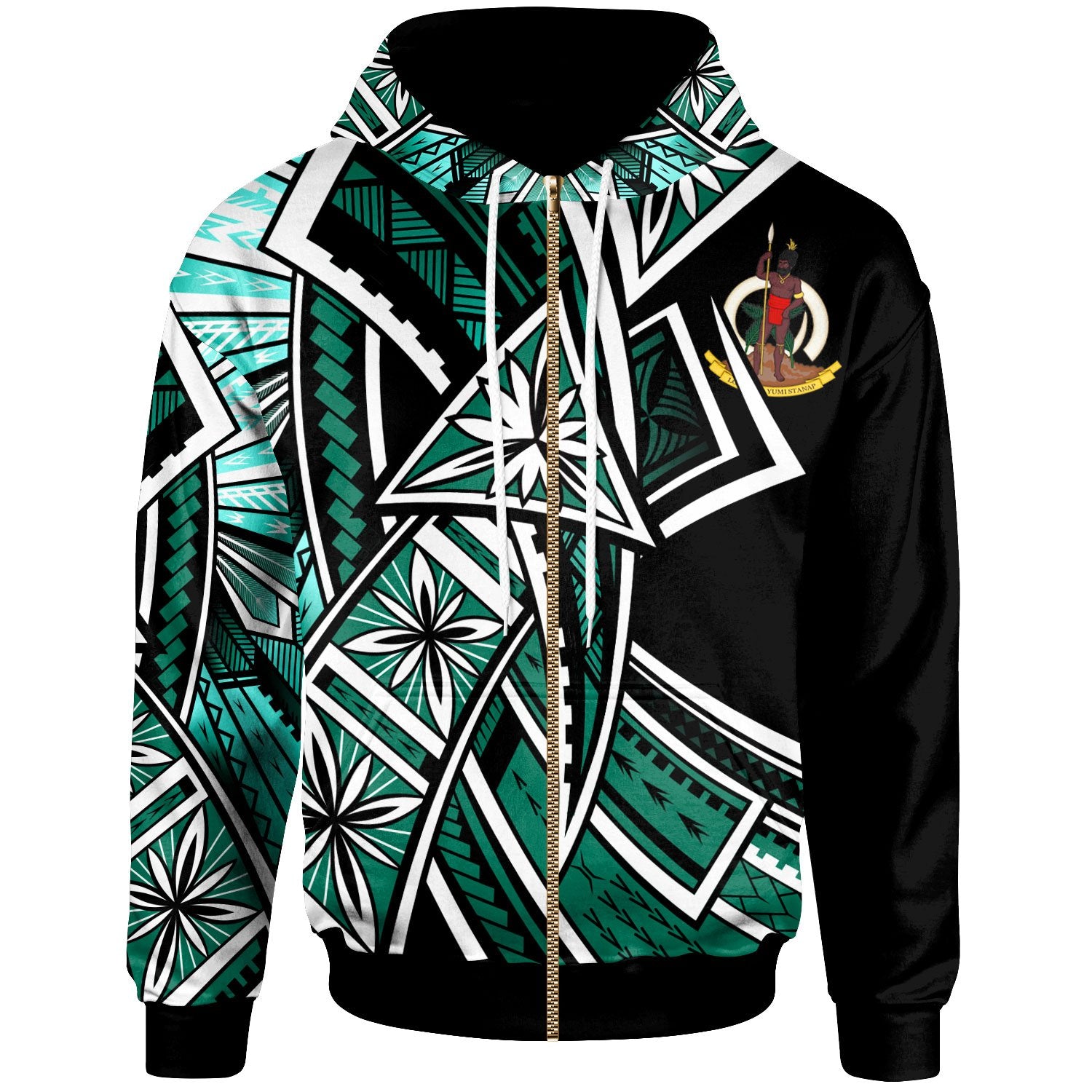 Vanuatu Hoodie Tribal Flower Special Pattern Green Color Unisex Green - Polynesian Pride