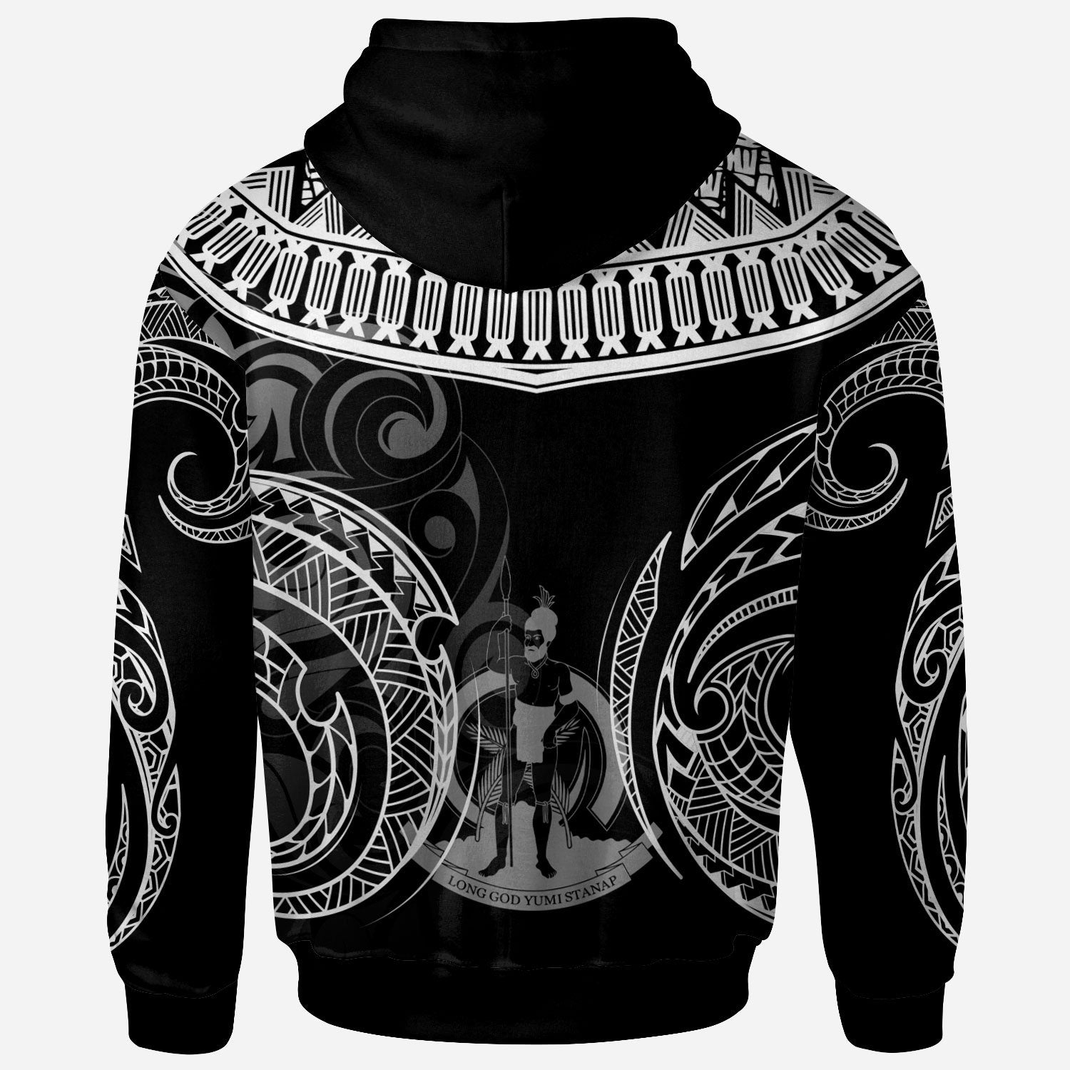 Vanuatu Custom Zip Hoodie Serrated Pattern White Color Unisex Black - Polynesian Pride