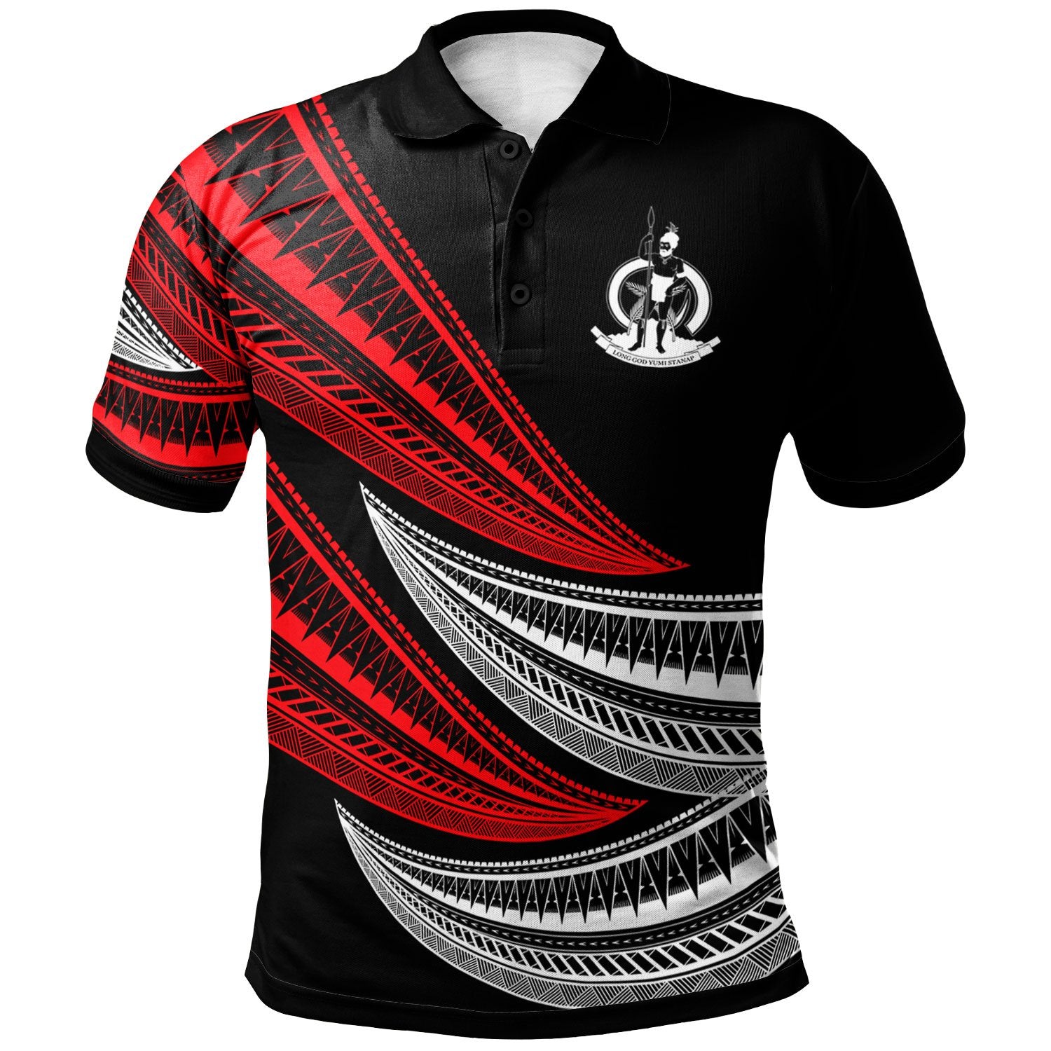 Vanuatu Custom Polo Shirt Wave Pattern Alternating Red Color Unisex Red - Polynesian Pride