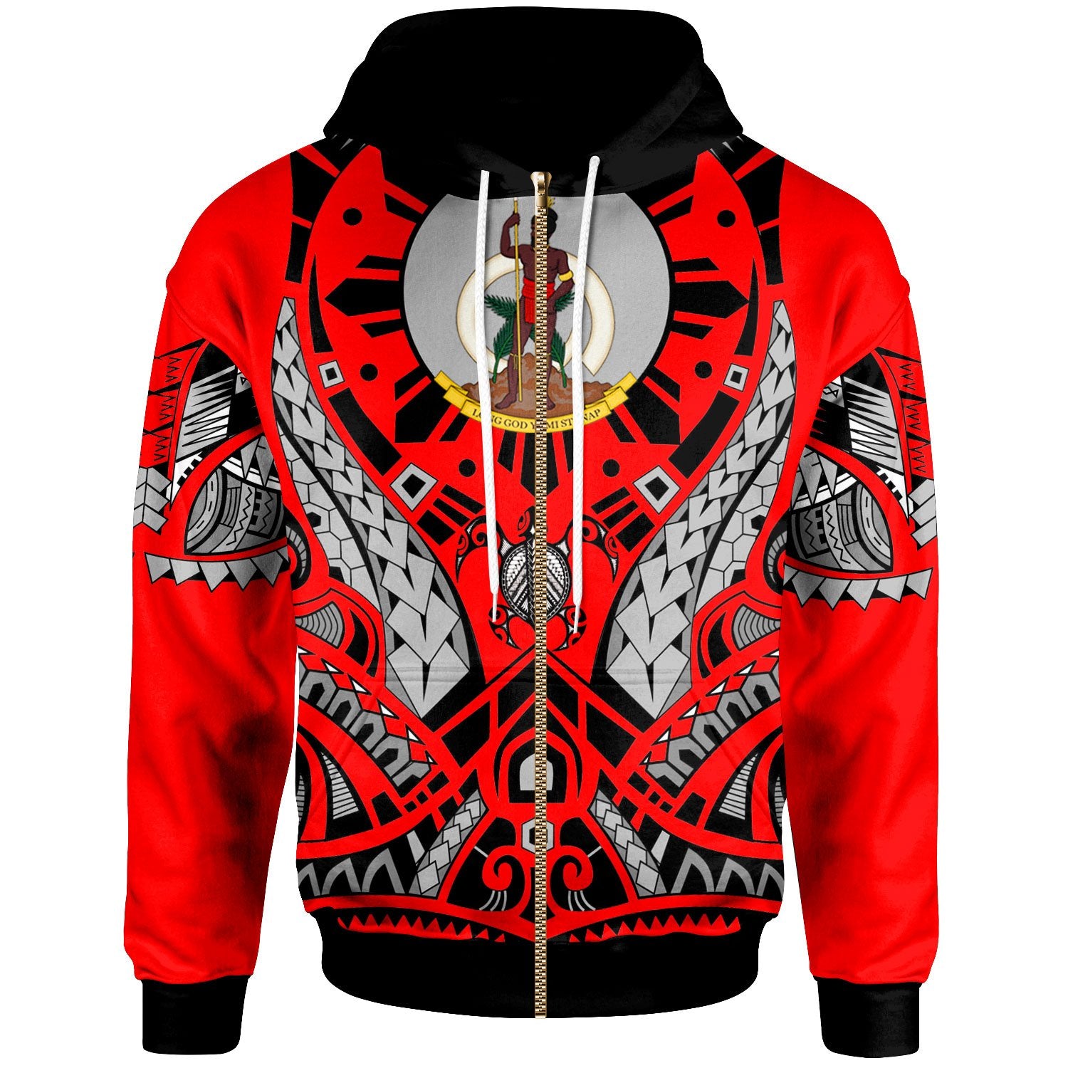 Vanuatu Zip Hoodie Tribal Sun Tattoo Red Color Unisex Red - Polynesian Pride