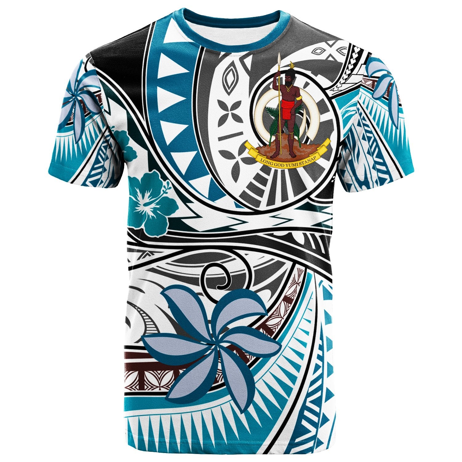 Vanuatu T Shirt Flower and Flow Unisex BLUE - Polynesian Pride