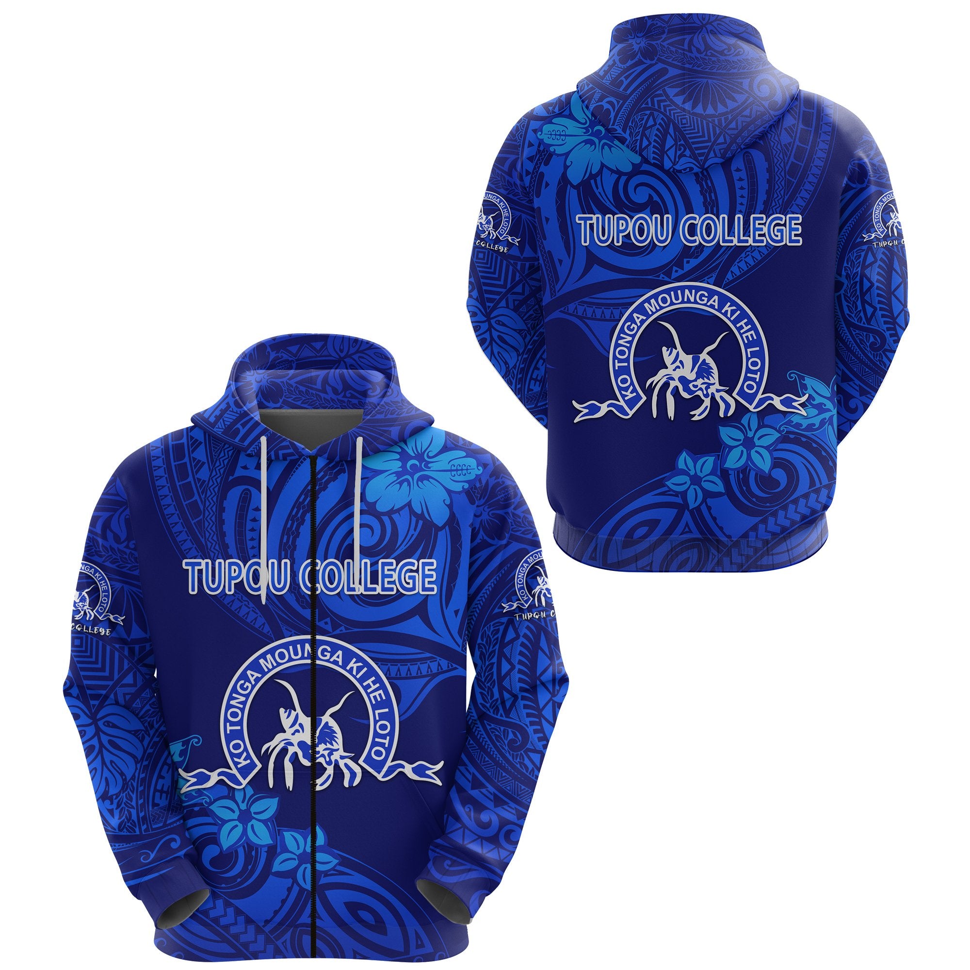 Kolisi Ko Tupou College Tonga Zip Hoodie Unique Vibes Full Blue Unisex Blue - Polynesian Pride