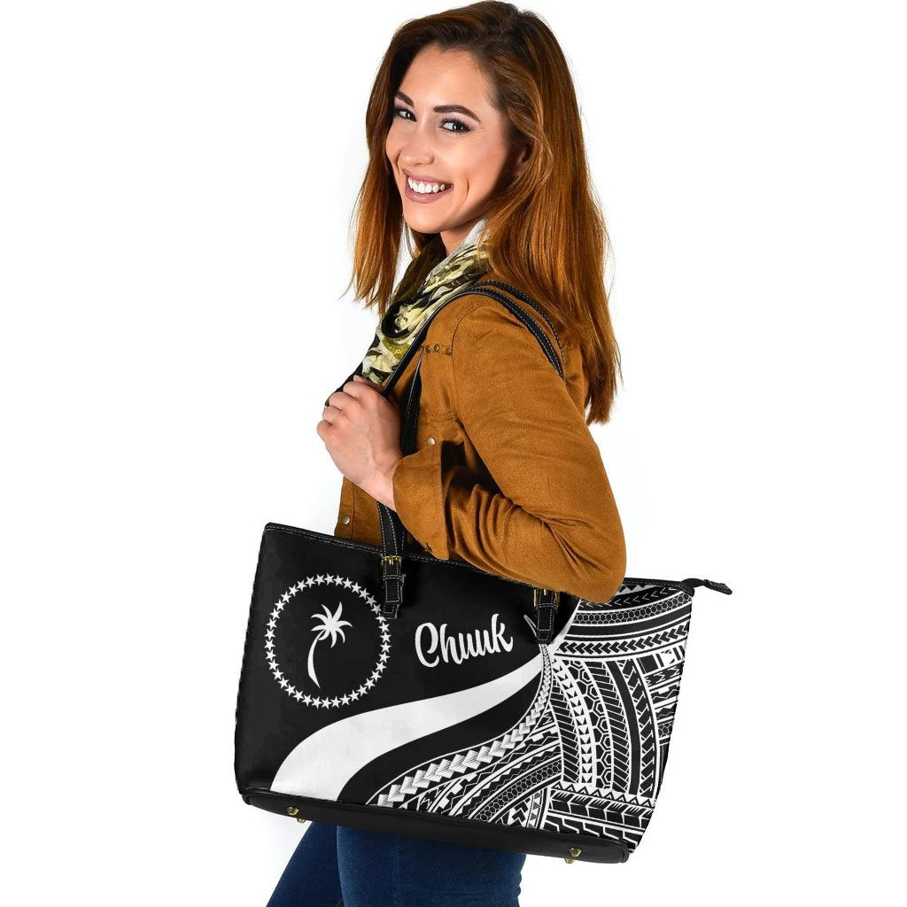 Chuuk Large Leather Tote Bag - White Polynesian Tentacle Tribal Pattern White - Polynesian Pride