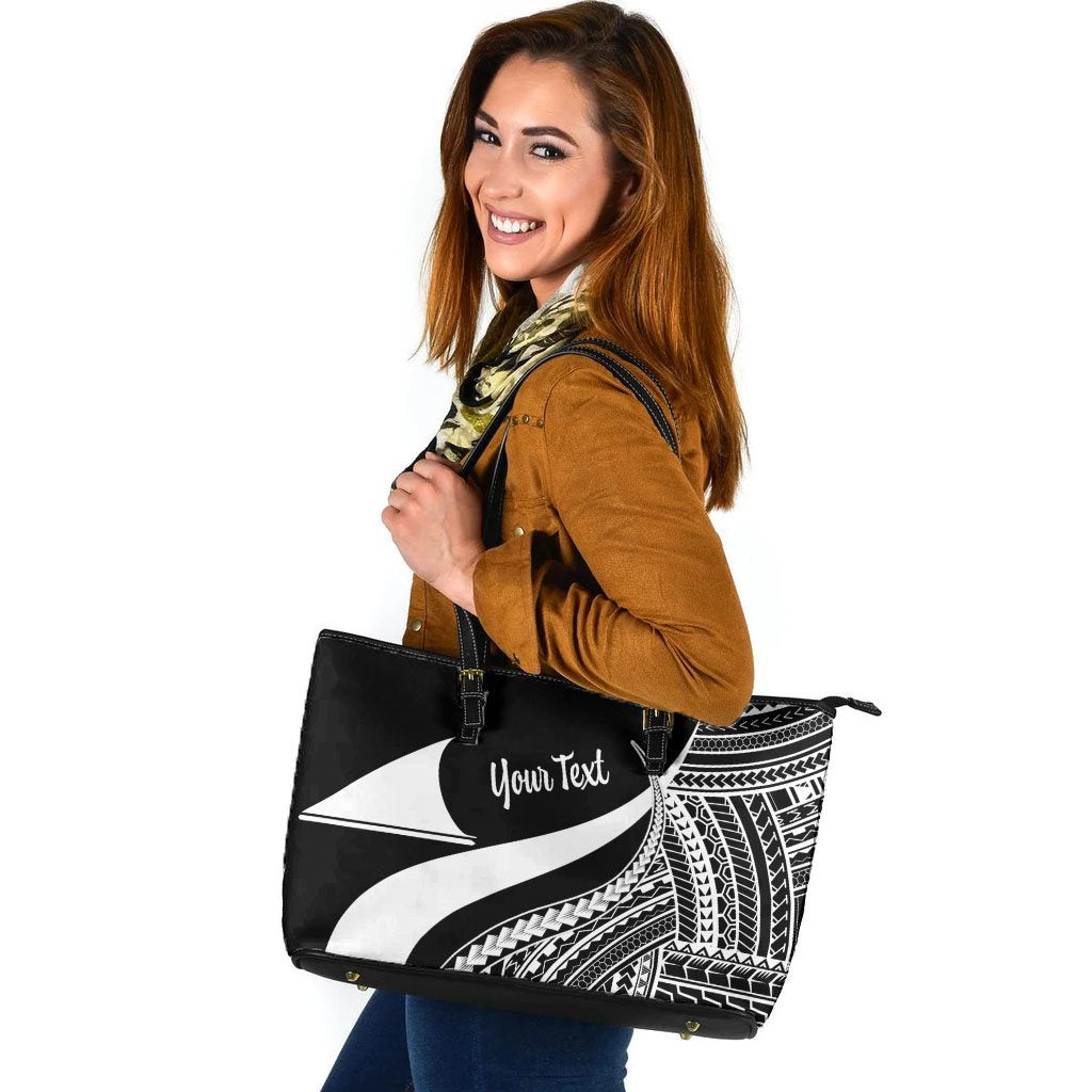 Tokelau Custom Personalised Large Leather Tote Bag - White Polynesian Tentacle Tribal Pattern White - Polynesian Pride