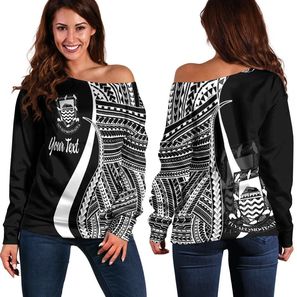 Tuvalu Custom Personalised Women's Off Shoulder Sweater - White Polynesian Tentacle Tribal Pattern White - Polynesian Pride