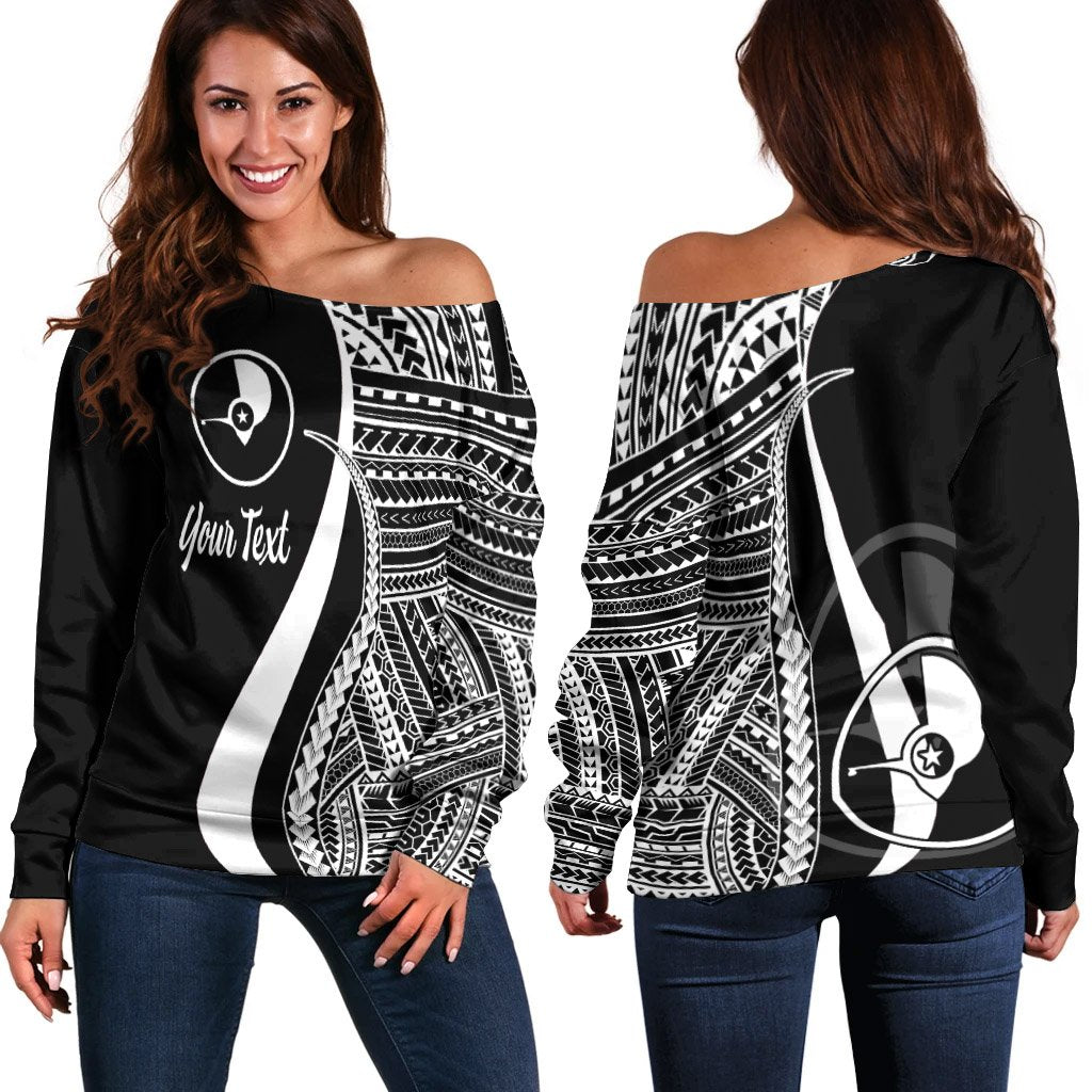 Yap Custom Personalised Women's Off Shoulder Sweater - White Polynesian Tentacle Tribal Pattern White - Polynesian Pride