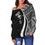 Fiji Women's Off Shoulder Sweater - White Polynesian Tentacle Tribal Pattern - Polynesian Pride