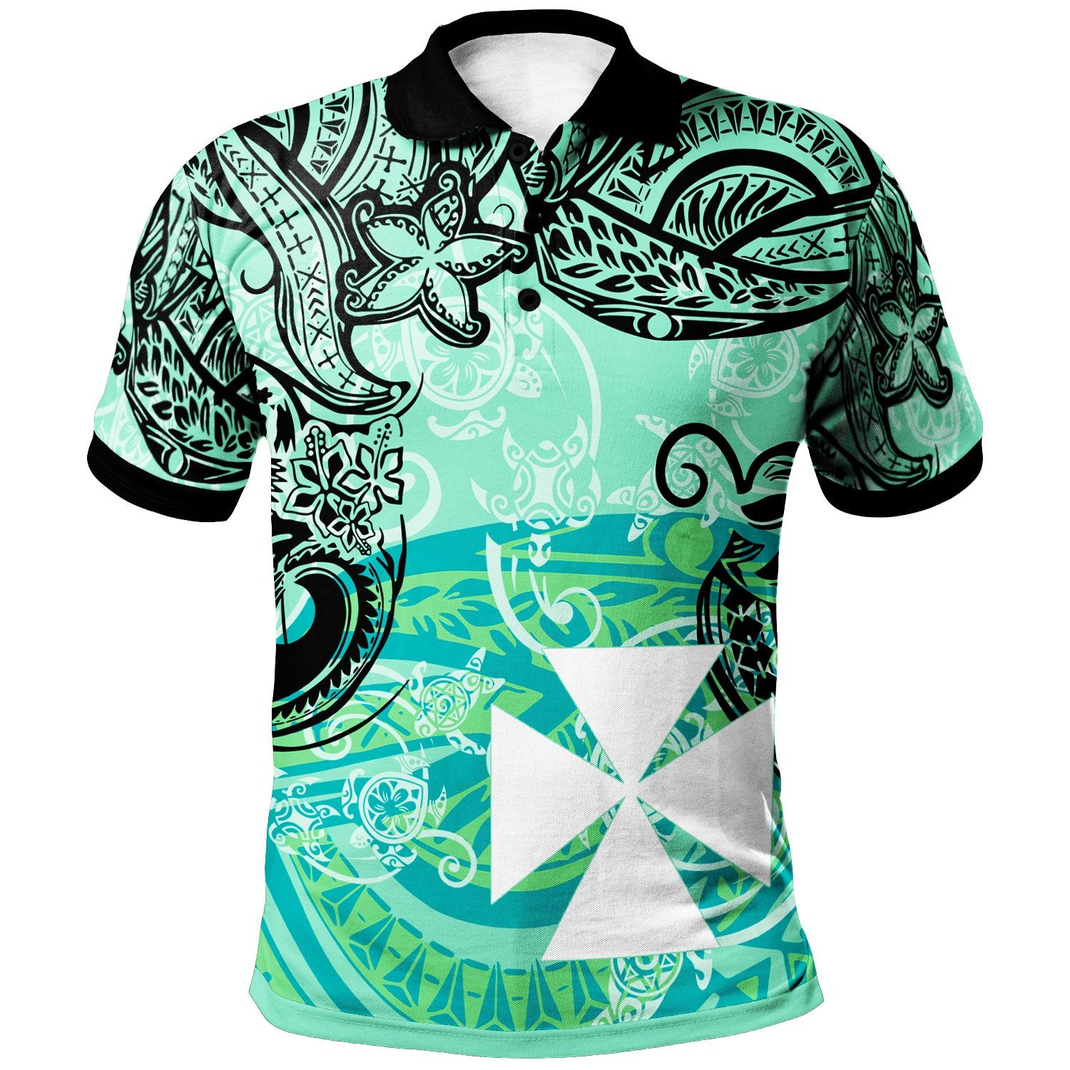 Wallis and Futuna Polo Shirt Vintage Floral Pattern Green Color Unisex Green - Polynesian Pride