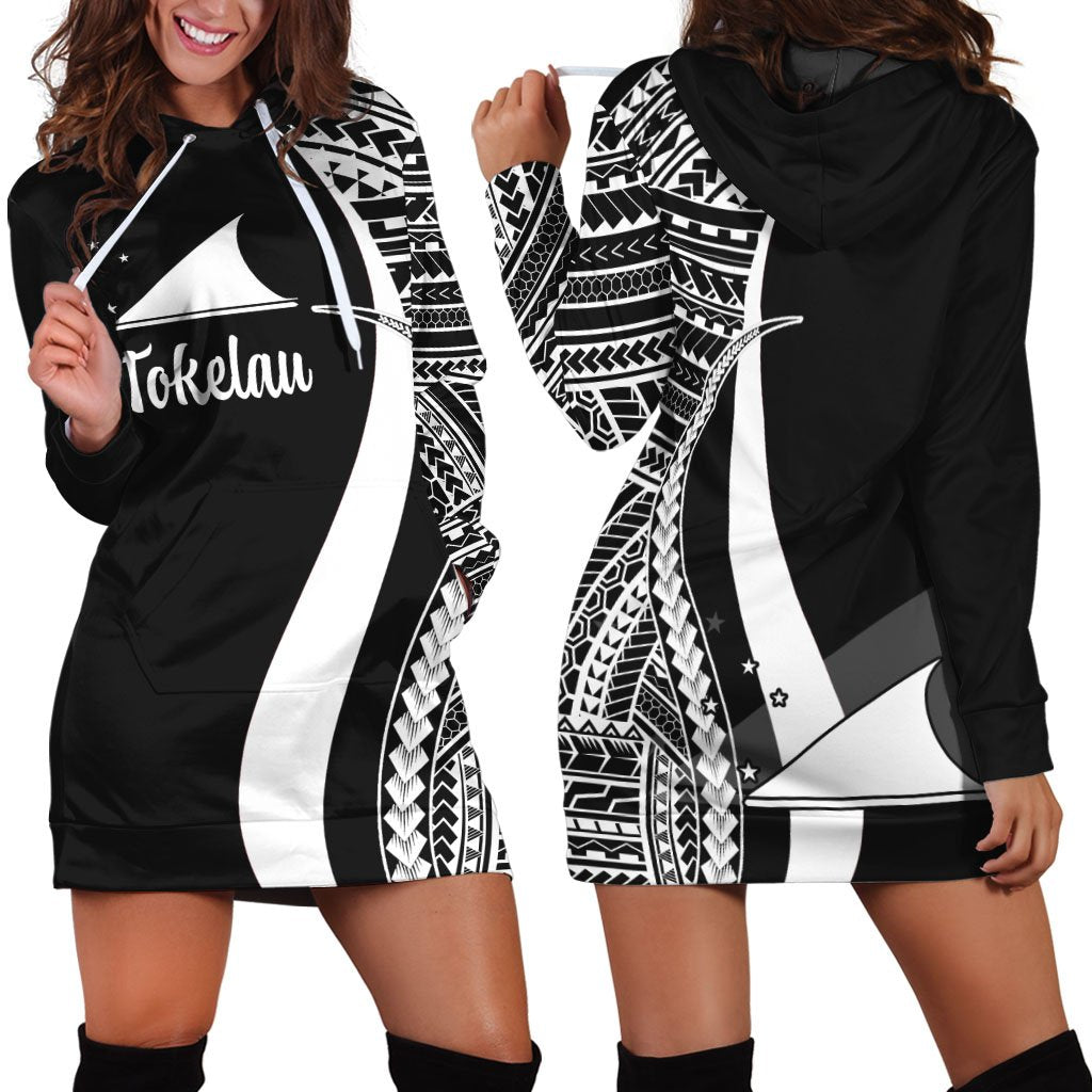 Tokelau Women's Hoodie Dress - White Polynesian Tentacle Tribal Pattern White - Polynesian Pride