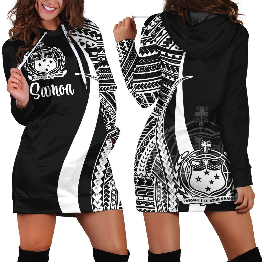 Samoa Women's Hoodie Dress - White Polynesian Tentacle Tribal Pattern White - Polynesian Pride