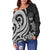 Marshall Islands Women's Off Shoulder Sweater - White Tentacle Turtle Crest - Polynesian Pride