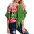 Hawaii Hibiscus Flower Tropical Polynesian Women's Off Shoulder Wrap Waist Top - Curtis Style - AH Female Green - Polynesian Pride