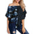 Hawaii Hibiscus Flower Polynesian Women's Off Shoulder Wrap Waist Top - Curtis Style - AH Female Indigo - Polynesian Pride