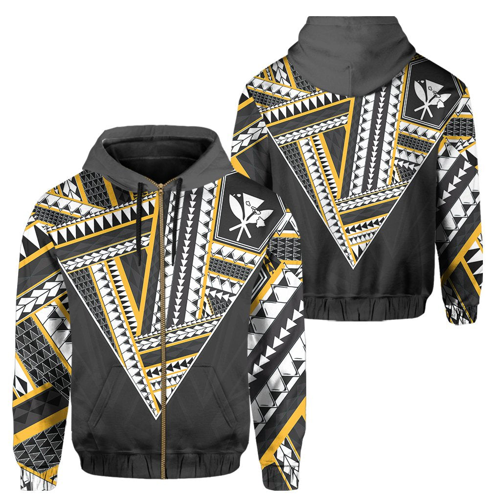 Hawaii Hoodie Zip Football Jersey Style Gray and Yellow Unisex Gray - Polynesian Pride