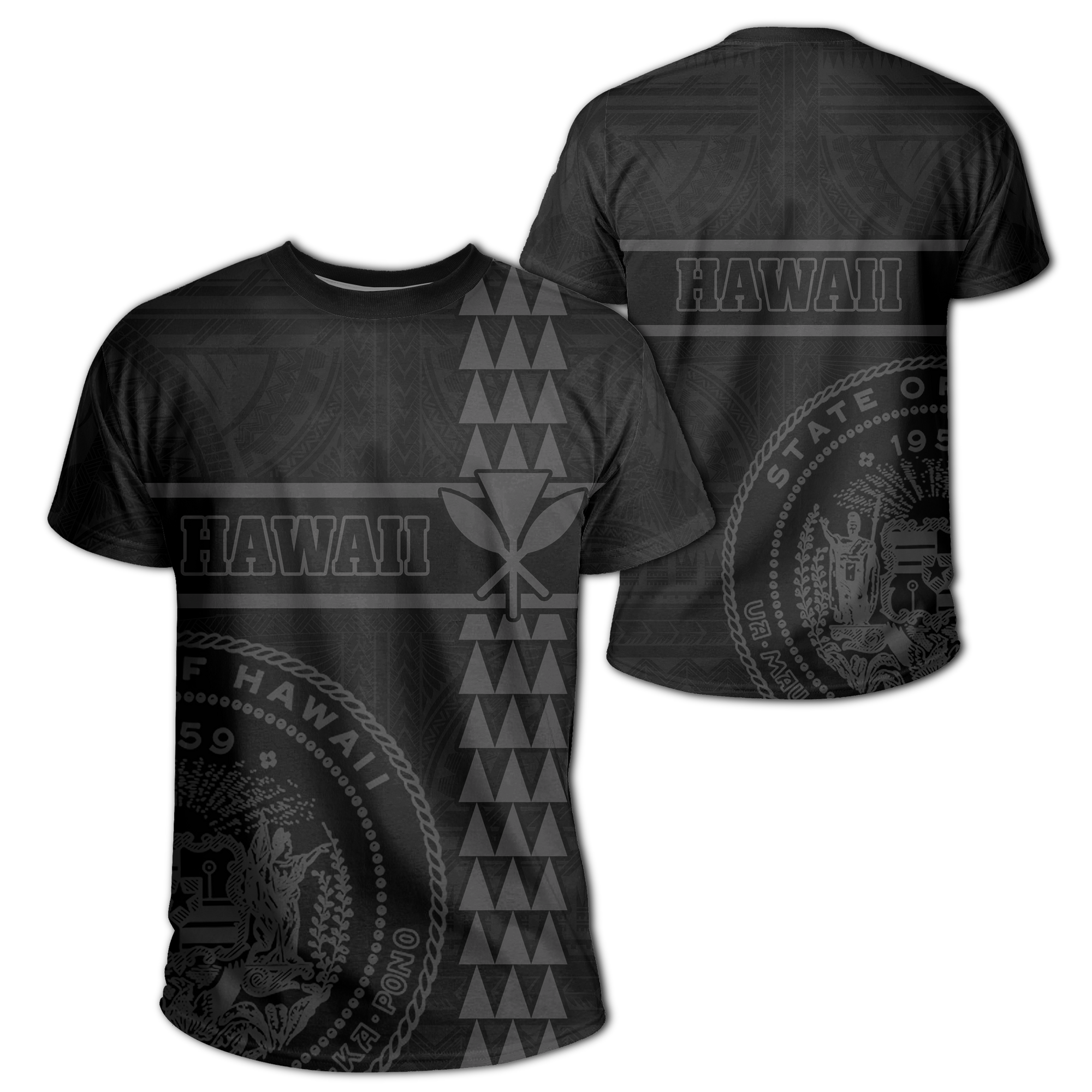 Hawaii Coat of Arms Kanaka Polynesian T Shirt Gray Unisex Gray - Polynesian Pride