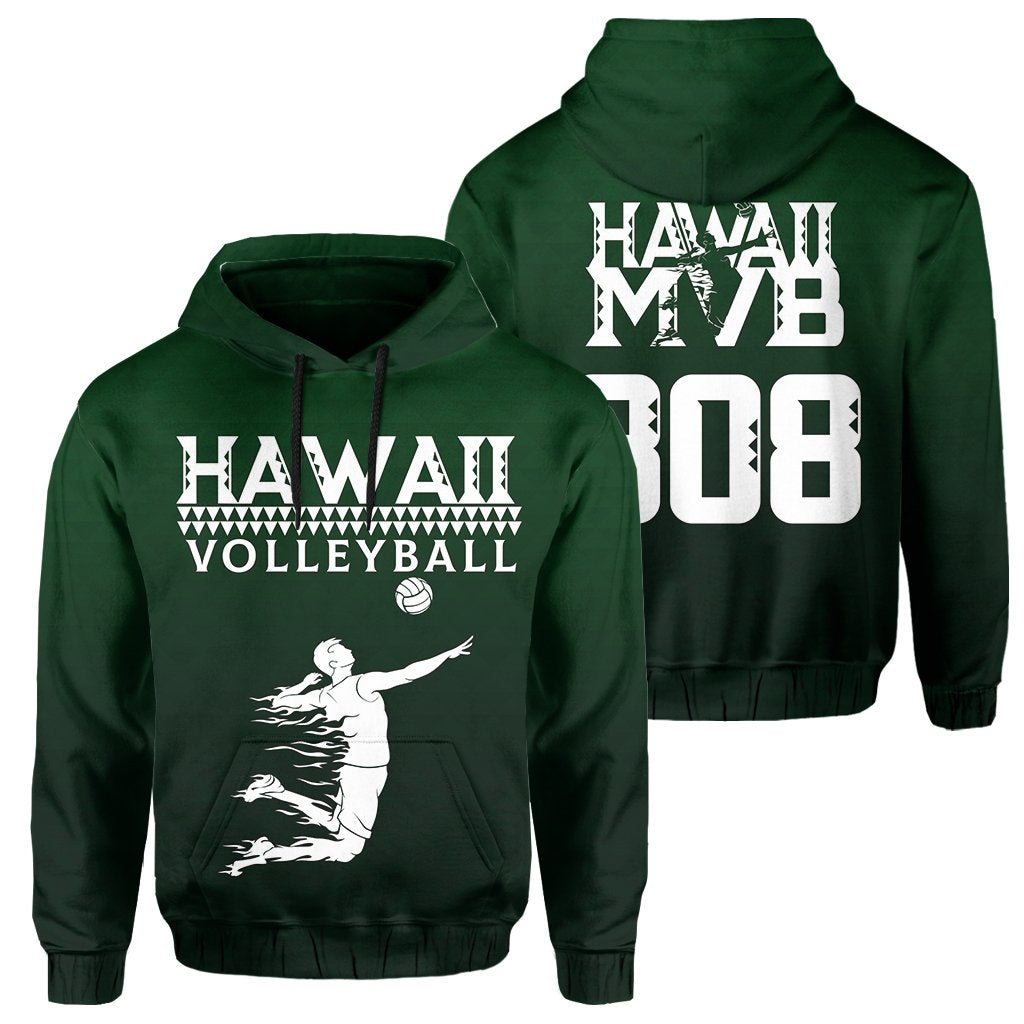 Volleyball Sport Kakau Hawaii Hoodie Green Unisex Green - Polynesian Pride