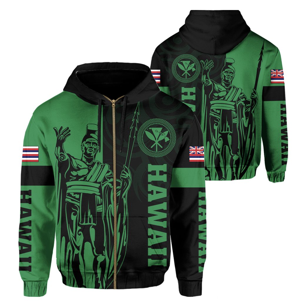 Hawaii King Polynesian Hoodie (Zip up) Lawla Style Green Unisex Green - Polynesian Pride