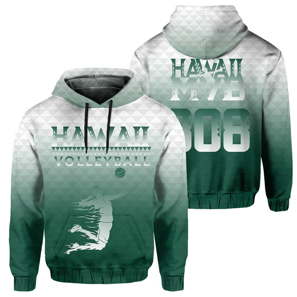 Volleyball Sport Kakau Hawaii Hoodie Green Mix Unisex Green - Polynesian Pride