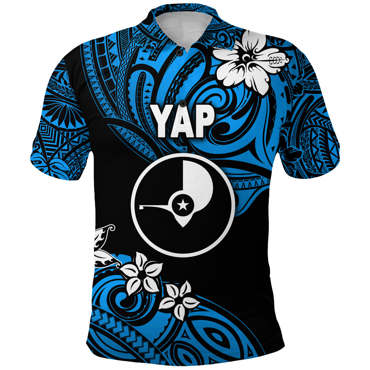 Custom FSM Yap Polo Shirt Unique Vibes Blue LT8 - Polynesian Pride